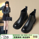 ZHR短靴女復古真牛皮通勤切爾西靴粗跟百搭松緊帶女靴  EH18 黑色 39