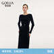 歌莉婭套裝氣質(zhì)通勤絲絨設計感高彈顯瘦亮片壓褶兩件套1CNLAC0E0 00B黑色 S