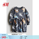 H&M【布魯依】童裝兒童女童連衣裙春季印花洋氣長(cháng)袖衛衣裙1252911 深灰色/Bluey 110 56(2-4Y)