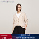 Tommy Hilfiger秋冬女裝絞花休閑慵懶風(fēng)寬松V領(lǐng)羊毛衫麻花針織衫開(kāi)衫外套 米白色0F8 S