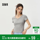 森馬（Semir）短袖T恤女夏季短款V領(lǐng)半開(kāi)襟套頭衫緊身正肩2026上衣109326100046