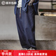 馬登工裝美式休閑水洗丹寧褲松緊腰抽繩直筒束腳褲子男士闊腿牛仔褲 深藍色 L