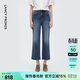 朗姿毛邊直筒牛仔褲復古風(fēng)設計感高腰褲