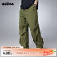 古由卡（GUUKA）潮流直筒褲男士休閑褲夏季長(cháng)褲高級男褲寬松型傘兵褲子寬松九分褲 軍綠色 X60688 M