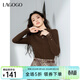 LAGOGO【抗起球】修身白針織衫女拉谷谷2024冬新款半高領(lǐng)打底上衣 咖啡色(U1) M