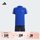 adidas大童速干休閑三條紋短袖套裝兒童夏季阿迪達斯輕運動(dòng)   亮藍/白色/傳奇墨水藍   164
