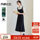 尚都比拉設計感假兩件連衣裙女夏季高腰收腰顯瘦拼接裙優(yōu)雅泡泡袖中長(cháng)裙