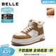 百麗（Belle）撞色高幫鞋女冬季新款商場(chǎng)同款厚底增高加絨休閑板鞋E6T1DDD5 米色/棕-厚絨 38 (240mm)