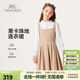 英氏（YEEHOO）女童連衣裙兒童裙子中大童裝長(cháng)裙假兩件淑女學(xué)院洋裝春 卡其 165