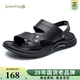 蜘蛛王沙灘鞋男士2024百搭春季兩用真皮休閑軟底羅馬涼拖鞋潮 黑色 480781 41