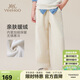 英氏（YEEHOO）女童褲子兒童長(cháng)褲中大童裝加絨褲保暖闊腿褲燈芯絨褲冬 米白 140 