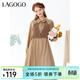 LAGOGO美拉德穿搭高腰A字連衣裙女拉谷谷冬新款文藝假兩件裙子 卡其黃(K8) L 165/40