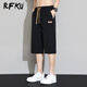 RFKU冰絲速干七分褲子男士夏季薄款外穿直筒馬褲中褲寬松休閑運動(dòng)短褲 720黑色 XL （建議120-135斤）