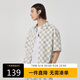 卡賓【棋盤(pán)格】商場(chǎng)同款牛仔短袖襯衫男新款寬松潮牌襯衣 米白色12