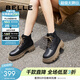百麗（Belle）時(shí)尚系帶馬丁靴女商場(chǎng)同款舒適牛皮甜酷短靴B9T1DDD4 黑色-單里 35 (225mm)