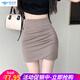 歐貝汐黑色半身裙女2026夏季高腰緊身包臀性感不規則褶皺短裙一步裙 卡其色 S