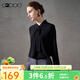 G2000【肌理感/飄帶設計/商場(chǎng)同款】女2025秋冬舒適長(cháng)袖休閑襯衫 飄帶立領(lǐng)-肌理紋-黑色 XL （40）