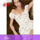H&M2026春季新款女裝喇叭裙擺府綢連衣裙1329869 白色/花卉 M 165/96