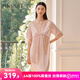 金三塔真絲睡衣女桑蠶絲蕾絲優(yōu)雅短袖連衣裙睡裙居家服 桃盈粉 M