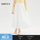 三福長(cháng)裙2025夏季薄蕾絲拼接裙擺松緊腰散擺裙子女裝501212 米白色 L