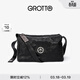 GROTTO個(gè)樂(lè )黑石包經(jīng)典大容量植鞣綿羊皮單肩斜挎通勤軟包男女款禮物 黑石L（銀標）