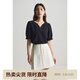 獨束大碼女裝設計感V領(lǐng)雪紡衫女夏裝新款微胖mm正肩寬松顯瘦上衣 芝麻黑 3XL (尺碼：5)