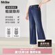 MsShe【復古微喇牛仔長(cháng)褲】大碼女裝2026春季胖mm顯瘦彈力褲子女 牛仔深藍色現貨 2XL