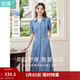 茵曼（INMAN）復古天絲涼感小v翻領(lǐng)連衣裙女士2026年夏季新款收腰a字牛仔裙 牛仔藍 -18525993 M