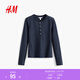 H&M女裝T恤春季舒適棉質(zhì)長(cháng)袖圓領(lǐng)亨利打底衫上衣1000022 海軍藍 M