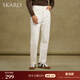 SKARO【親膚丹寧】高腰直筒白色牛仔褲男士商務(wù)休閑褲子秋季長(cháng)褲 白色SKF161 M （=西褲46碼）