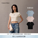 Calvin KleinJeans夏季女士活力少女感休閑ck刺繡時(shí)尚辣妹正肩羅紋短袖T恤