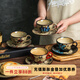 舍里復古窯變陶瓷咖啡杯碟套裝精致小眾喝水杯馬克杯早餐杯伴手禮杯子 花卉四杯碟禮盒+禮袋 杯碟組合