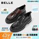 百麗（Belle）男鞋通勤商務(wù)皮鞋褶皺牛皮夏新厚底打孔透氣正裝鞋A1422AM4預售 黑色-單里 40 (250mm)