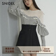 SNIDEL【精英衣櫥】圓領(lǐng)微透荷葉邊拼接針織衫SWNT244182 條紋 均碼 （F）