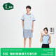 松山棉店萌寵條紋短袖短褲套裝情侶睡衣夏棉莫家居服寬松男士-淺藍L