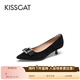 接吻貓KISSCAT女鞋春季新款氣質(zhì)船鞋浪漫尖頭細跟單鞋女KA54104-13 黑色 羊絨面皮革/織物 35