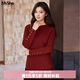 MsShe【半高領(lǐng)釘扣毛衣】大碼女裝2025新款冬裝胖mm顯瘦修身上衣 安可拉紅色現貨 5XL
