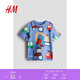 H&M童裝男童T恤夏季圓領(lǐng)短袖卡通印花打底衫內搭洋氣上衣1216652 藍色/車(chē)輛 130 130/64 (6-8Y)