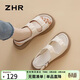 ZHR厚底涼鞋女夏小香風(fēng)百搭松糕鞋子女輕便一字帶女鞋 JF10 米色 39