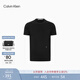 Calvin KleinJeans夏季男士休閑圓領(lǐng)ck純棉金線(xiàn)字母刺繡修身純色內搭短袖T恤 BEH-黑色 S （建議110-130斤）