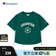 Champion冠軍短袖女2025夏季新款印花插肩袖T恤美式短款抽繩上衣 綠色 XL