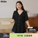MsShe【高級感輕薄雪紡衫】大碼女裝2025夏裝胖mm小衫短袖V領(lǐng)上衣 黑色現貨 3XL