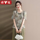 雅鹿中年媽媽裝50-60歲洋氣上衣夏裝時(shí)尚套裝中老年女雪紡洋氣兩件套