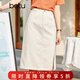 betu百圖女裝牛仔半身裙高腰A字修身包臀女式中長(cháng)款裙子2107T46 杏色 L
