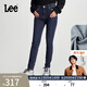 Lee【張凌赫代言】433高腰窄腳磨毛中深藍顯瘦女牛仔褲潮流A06917 中深藍 25