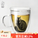 九土馬克杯手工雙層玻璃杯貓咪杯子辦公咖啡杯女用貓杯藝術(shù)茶水杯 黑F加蓋
