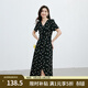 紅袖波點(diǎn)收腰連衣裙夏季新款女裝法式V領(lǐng)顯瘦減齡氣質(zhì)黑色顯白雪紡裙 黑底米點(diǎn)818 M