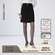 朗姿【精英衣櫥】復古a字裙高腰顯瘦黑色中長(cháng)款半身裙年秋新款裙子 黑色 M