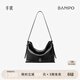半坡飾族（bampo）中號綿綿包hobo托特包頭層牛皮大容量單肩斜挎包軟包38禮物 墨碳黑（中號升級拉鏈款）