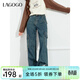 LAGOGO【丹寧系列】工裝風(fēng)牛仔褲女拉谷谷春秋新款寬松百搭褲子 深牛仔藍(N2) L